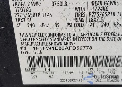 2010 Ford F-150 Xl/Xlt from USA, damaged, VIN 1FTFW1E80AFD59778